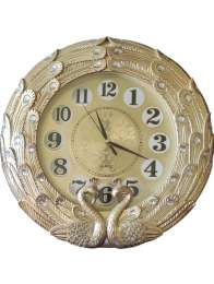 Gold peacock patterned wall clock40cm diameter elegant design battery operated