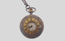 Vintage Small Pocket Clock Brass Chain Western Lid Style 1960s Old Collectibles
