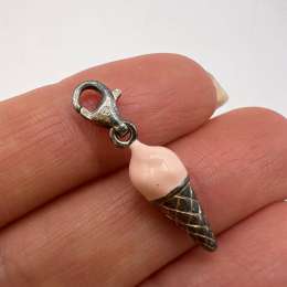 Vintage 925 Sterling Silver Ice Cream Cone Pendant Charm Bracelet Jewelry