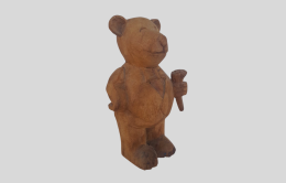 Vintage Massive Bear Figurine Wood Handmade Decor Holding Flowers Souvenir Art