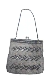 Beaded Purse Bag Handbag Shoulder Vintage Clutch Evening Crossbody Boho Beige
