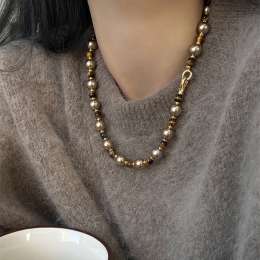 Brown Tiger Eye Pearl Necklace Autumn And Winter Light Luxury Niche Sweat Chain