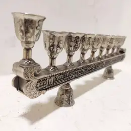 Menorah Hanukah Judaica Silver Plated Engraved Ornate Handmade Art Candle Holder