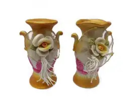 Vase Small Vintage Yellow Flower Painted Hand Art Porcelain Made Japan Bud Vases