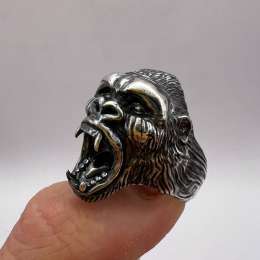 Massive Author's Vintage Men's Jewelry Ring Head of Gorilla Marked Size 9.5