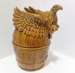 Brown Vintage Style Eagle Figurine Porcelain Candy Barrel Grapes Beer Rare 9 in