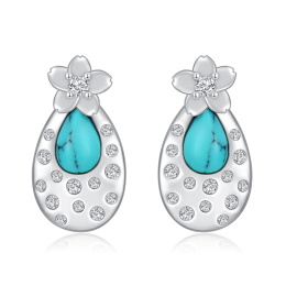 Turquoise Cherry Blossom 925 Sterling Silver Stud Earrings Fabulous Silver Piece