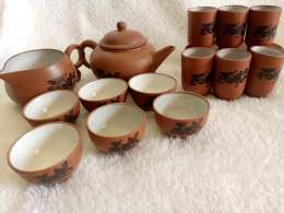 Vintage Japan Ceramic Mini Cups Jug Saucers Bowl Sugar Handmade Marked Decor Gif