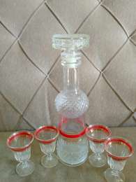 Collectibles Vintage USSR 1970s Set Crystal Glass Decanter 4 Cups Wine Soviet