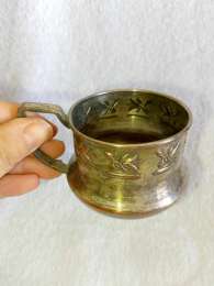 Vintage Soviet Cup Glass Holder USSR Silver Plated Engraved Collectibles