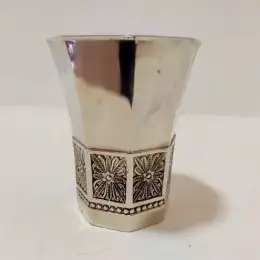 Vintage Etched Silver Plated Cup / Goblet For Kiddush Judaica Jewish Israel