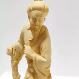 Vintage Chinese Solid Resin Fisherman Man Fish Figurine Hand Carved Ornate 9