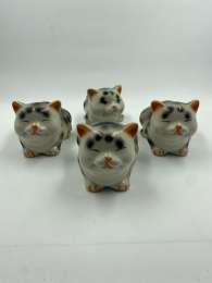 Set 4 Ceramic Kittens Cats Figurines Small Black White Vintage 3 Sleeping Nice