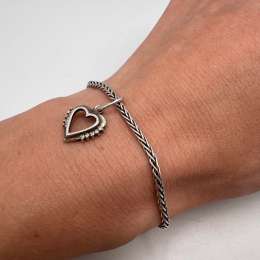 Vintage Sterling Silver Bracelet Pandent Heart charme 925 Jewelry