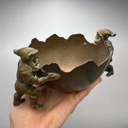 Antique Collectible Bronze Candy Sugar Bowl Dish Gnomes Made in Europe