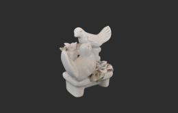Vintage Pair Birds White Porcelain Handmade Decor Flower Chair Sit Down Souvenir