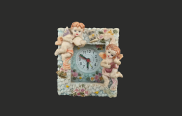 Vintage Small Desktop Clock Stone Handmade Decorative Pair Kids Angles Souvenir