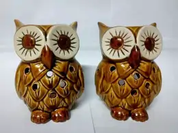 Ceramic Essential Oil Owl Burner Aroma Porcelain Home Light Candle Pair 2 Pecs