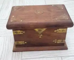 Box Wood Antique Decorative Decorated Wooden & copper Jewelry Art Handmade Old