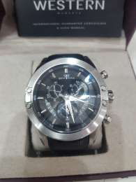 Western Men's Chronograph Quartz Analog Leather Waterproof Watch Artwork