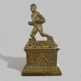 Victorian Cast Brass Door Stops Depicting Sportsmen with Rugby Ball Football