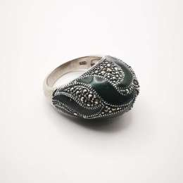 Vintage Statement Chic 925 Sterling Silver Jewelry Ring for Women, Enamel 12,7 g