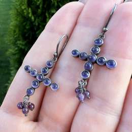 Cute Vintage Sterling Silver 925 Women's Jewelry Earrings Amethyst Stone Signed
