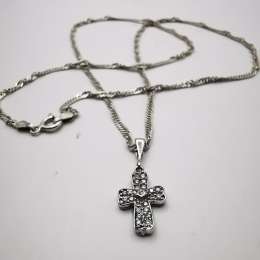 Vintage Chic Cross,Chain,Sterling Silver 925,Custom Made,Zirconia,For Baby 5 g