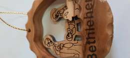 Ornament olive wood Bethlehem handmade Jerusalem Christ holy family for tree