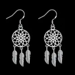 Women Earrings 925 Silver Jewelry Catcher Feathers Hanging Beautiful Ladies Gift