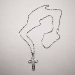 Vintage Elegant Women's Cross, Chain, 925 Sterling Silver, Zirconia 12 g