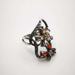 Artwork, Vintage, Stylish Women's Ring, 925 Sterling Silver, Garnet, Jewelry 6g