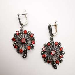 Exclusive Vintage 925 Sterling Silver Earrings for Women,Ruby,Jewellery