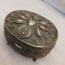 Antique Silver Jewelry Box with Hand Engraving and Lining