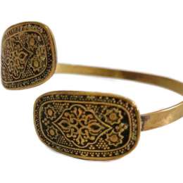 Antique Copper Bracelets Golden Hand-made Decorated With Egyptian Style