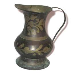 Vintage Copper Brass Water Jug Handle Ornate Etched Teapot Pitcher very beauti
