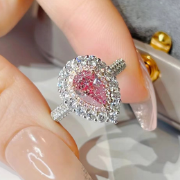925 Sterling Silver High Carbon Diamond Pink Diamond Pear-shaped 4 7mm Water Dro
