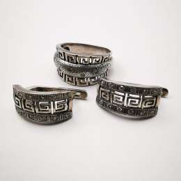 Vintage Ornament Women's Set, Ring,Earrings, 925 Sterling Silver,Cubic Zirconia