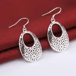 Grace 925 Sterling Silver Carved Oval Earrings Women Retro Classic Jewelry Party