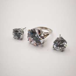 Vintage Chic Women's Set,Ring,Earrings,925 Sterling Silver,Zirconia,Jewelry