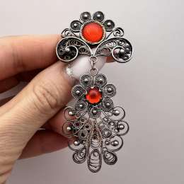 1980's Huge Fine Vintage USSR Women's Jewelry Filigree Silver Plated Pin Brooch