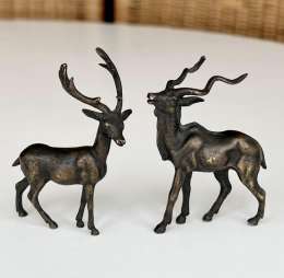 1950's Vintage Bronze Miniature Figure Statue Deer Gazelles Handmade Europe