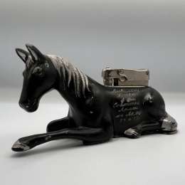 1973 Vintage USSR Desk Black Gasoline Lighter Figure Horse Good Working