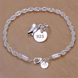 High quality 925 Sterling Silver 4MM Women Men chain Male Twisted Rope Bracelet