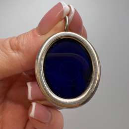 Vintage Jewelry Medallion Pendant Sterling Silver 925 Fluorite Quartz Gemstone