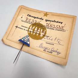 1978 Badge Metal Blue Enamel Gold Degree on Document KHV University Hungary