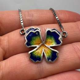 Vintage Jewelry Chain Necklace Pendant Flover Enamel Sterling Silver 925 Italy