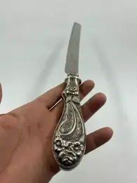 925 Sterling Silver Veneer Handle Hand Embossed Ornate Floral Serrated Knife 13