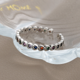 S925 Sterling Silver Ring Rainbow Zircon Female Luxury Color Diamond Love Ring