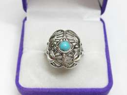 Vintage USSR Ring Sterling Silver 925 Stone Turquoise Jewelry Women's Stamp 7.5U
